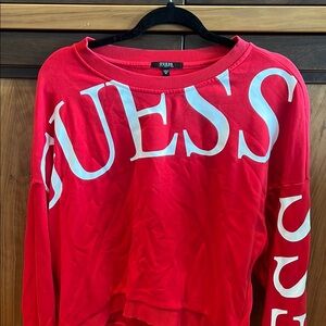 GUESS Red Oversized Crop Hoodie